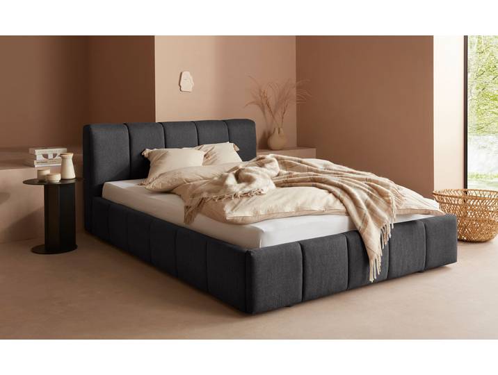 Polsterbett Maileen , schwarz, B:151cm L:225cm, 88% Polyester, 9% Rayon, 3% Nylon, LEGER HOME BY LENA GERCKE, Betten, Polsterbett, in 5 Breiten und 3 Farben, incl. Rollrost