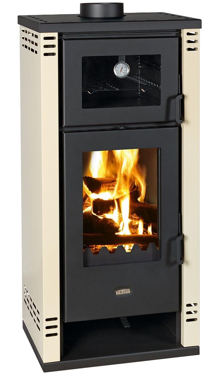 Holzofen mit Backfach Prity K2 GT F - 8,1 kW, Elegantes Design, Elfenbein, +