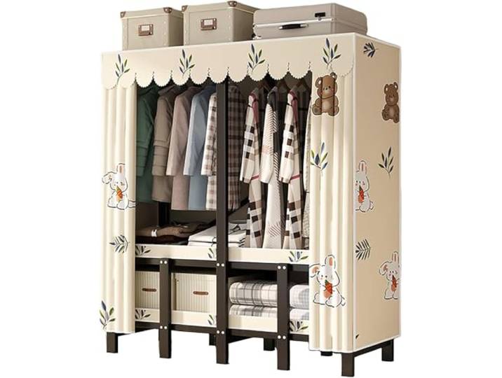 MmcdylyhEU Robuster tragbarer Kleiderschrank mit Abdeckung, Faltbarer Kleiderständer for stehende Kleidung im Schlafzimmer, Organizer(U,151cm/59.4inch)