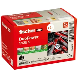 fischer DuoPower 5x25 S Dübel mit Schrauben 5 x 25 mm, 50 Stück