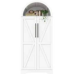HIGHBOARD Bogenschrank Weiß 165x70x40cm mit Türablagen & offenem Fach Landhausstil
