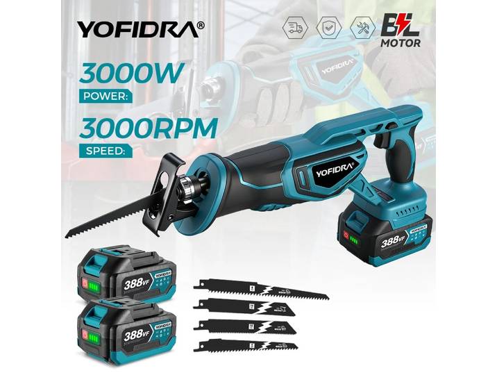 Scie sauteuse sans fil YOFIDRA 3000W, multifonction, pour couper le métal, le bois et les tuyaux, compatible avec la batterie Makita 21V.