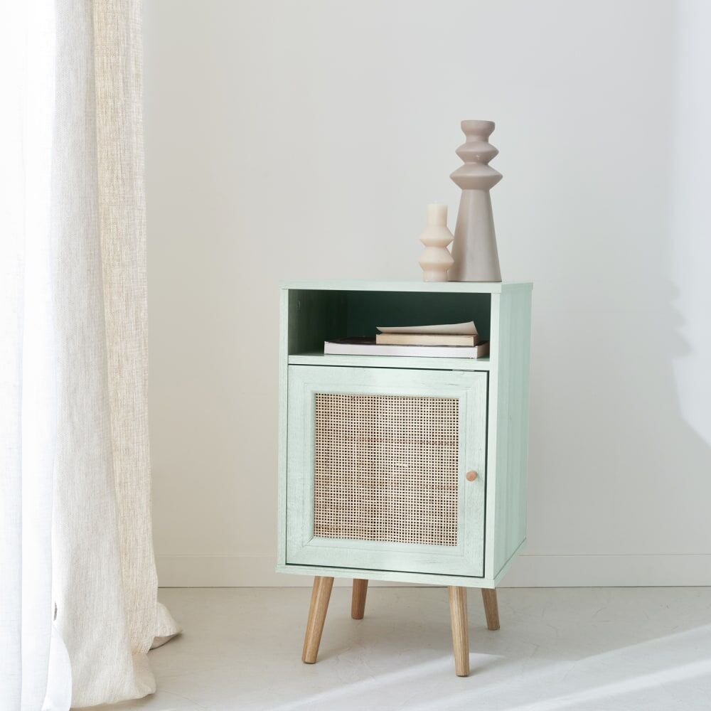 sweeek Table de chevet en cannage vert céladon Vert 39x70x40cm