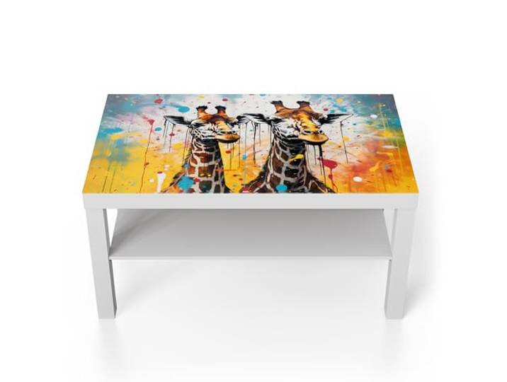 DEQORI Glastisch weiß groß 90x50 cm Motiv Giraffenleben in Farbe ausgefallener Beistelltisch aus Glas Hochglanz Couchtisch fürs Wohnzimmer moderner Couch Tisch mit Design