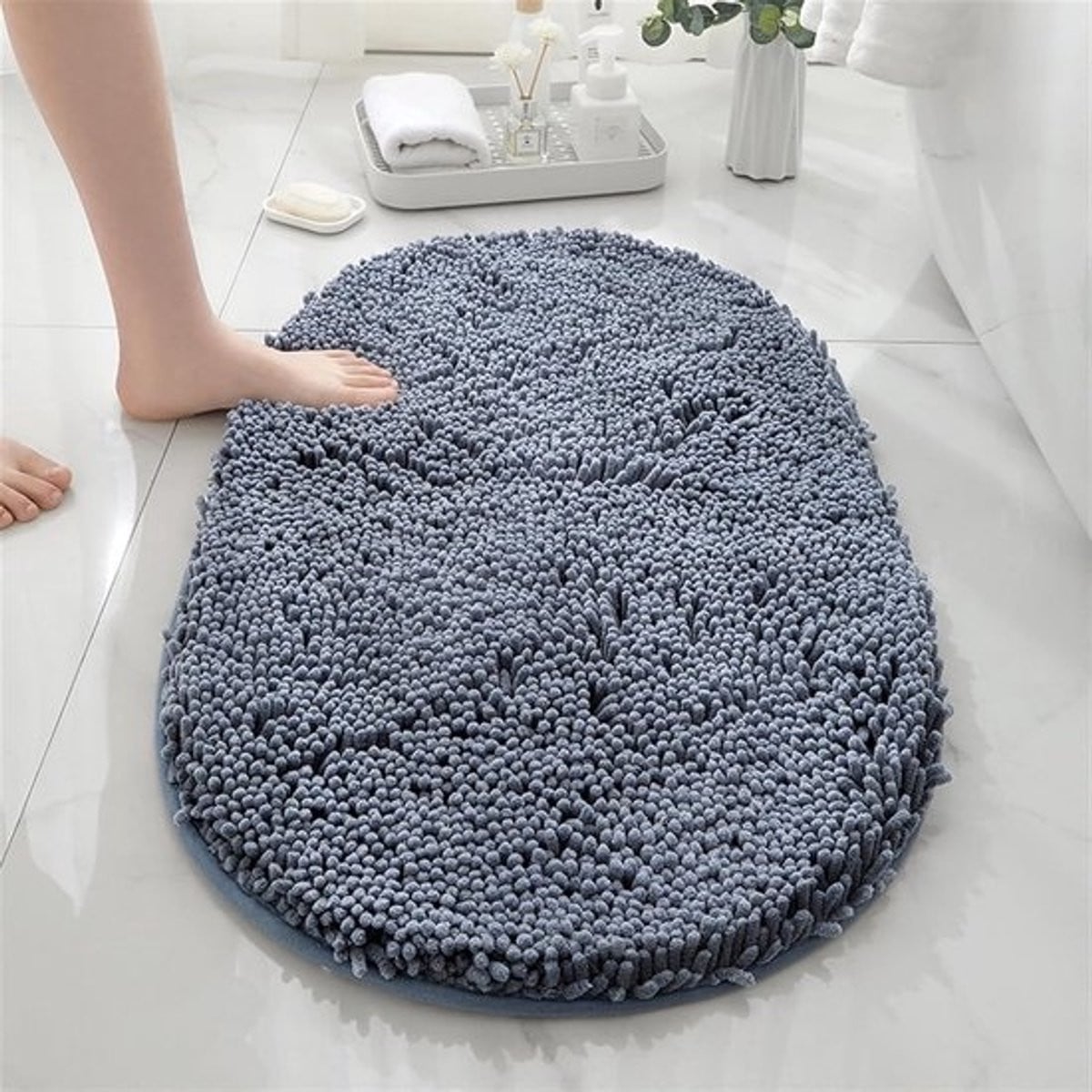 Ovale Badmat Chenille Antislip en Waterabsorberend voor Badkamer