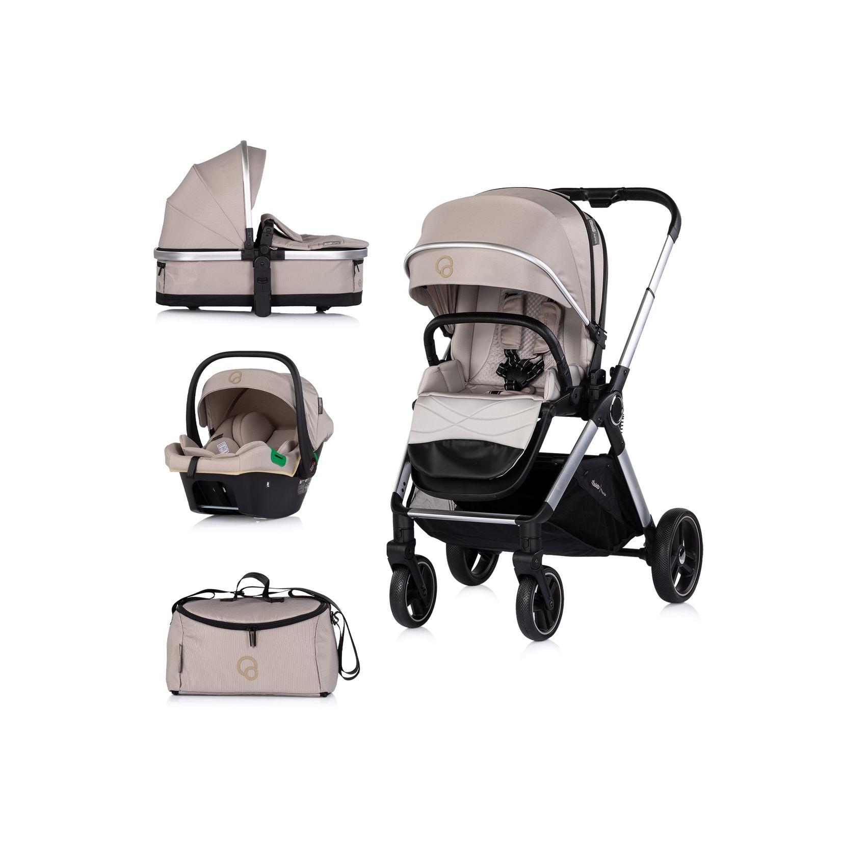 Chipolino Kombikinderwagen Euphoria 3in1 Sportsitz Babyschale umbaubar klappbar beige