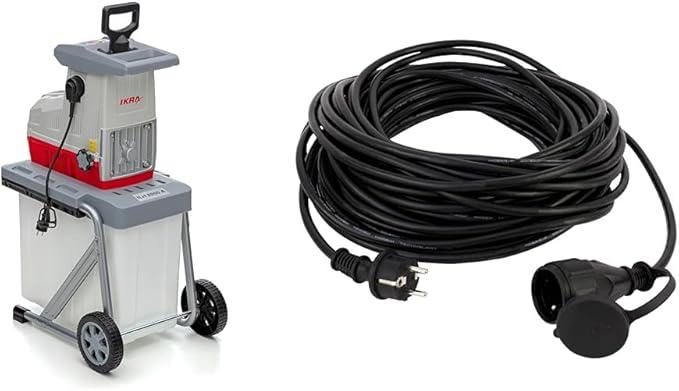 81002880 Elektro Gartenhäcksler Walzenhäcksler ILH 3000 A,Starke 3.000 Watt, 230 V & REV 0065109 Verlängerung, Verlängerungskabel Aussenbereich wasserd. 10m 3680W, schwarz