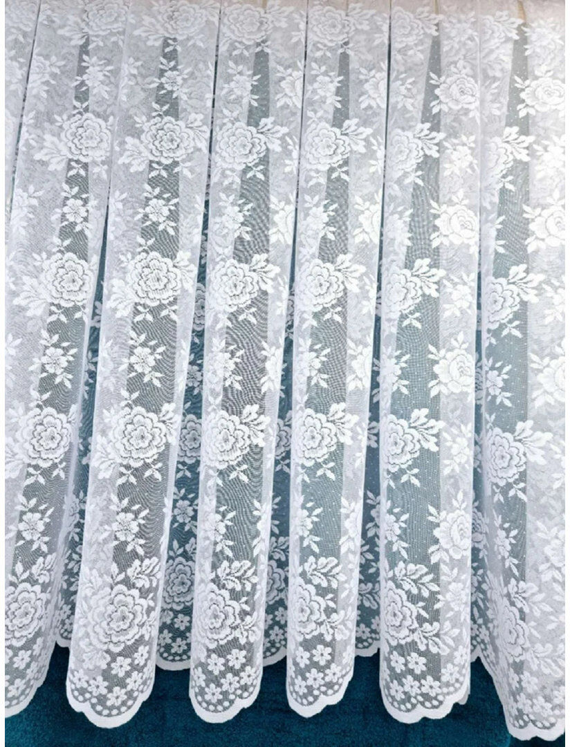 Lark Manor Floral Ruffled Cafe Curtain White 160cm W x 63cm L