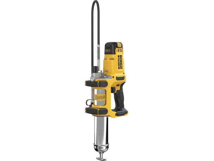 Presse à graisse sans fil Dewalt DCGG581N\, presse à graisse\, 18 V Li-Ion\, 230 g/min\, 690 bar\, tuyau de 1\,2 m\, LED\, sac souple\, sangle pour l'épaule\, sans batterie ni chargeur