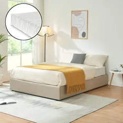 Polsterbett Nola mit Matratze 140x200 cm Leinen Beige [en.casa]