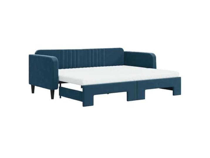 Makastle Tagesbett Ausziehbar Blau Samt 90x200 cm mit Matratzen Holz-Metall-Rahmen
