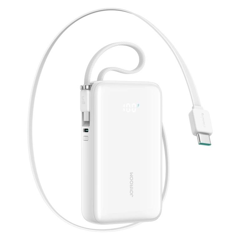 Joyroom JR-PR2 35W Mini Power Bank with Retractable Type-C Cable & Carrying USB-L Cable 10000mAh - White (10000 mAh, 35 W, 38.50 Wh) (JR-PR2)