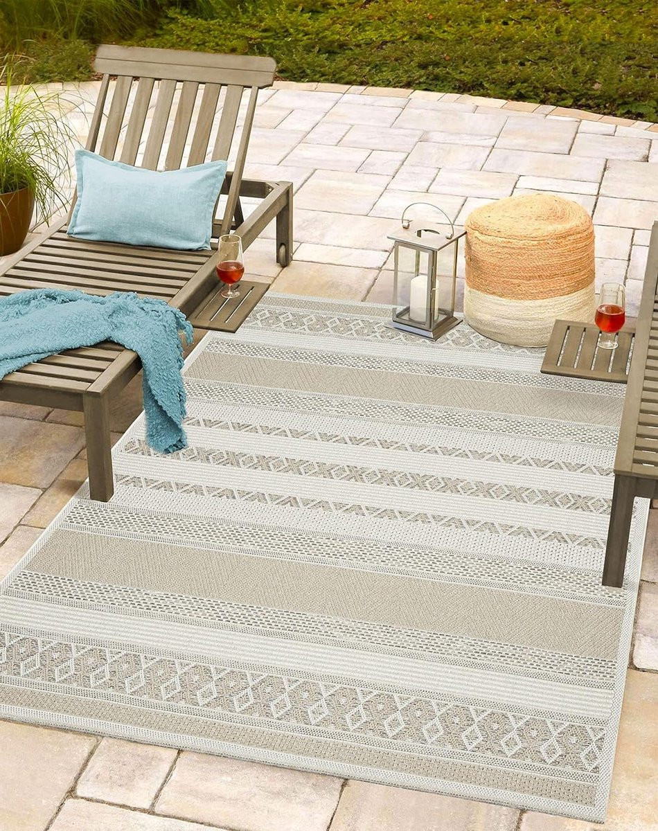 Modern vlakgeweven vloerkleed voor binnen en buiten, beige, 120 x 160 cm