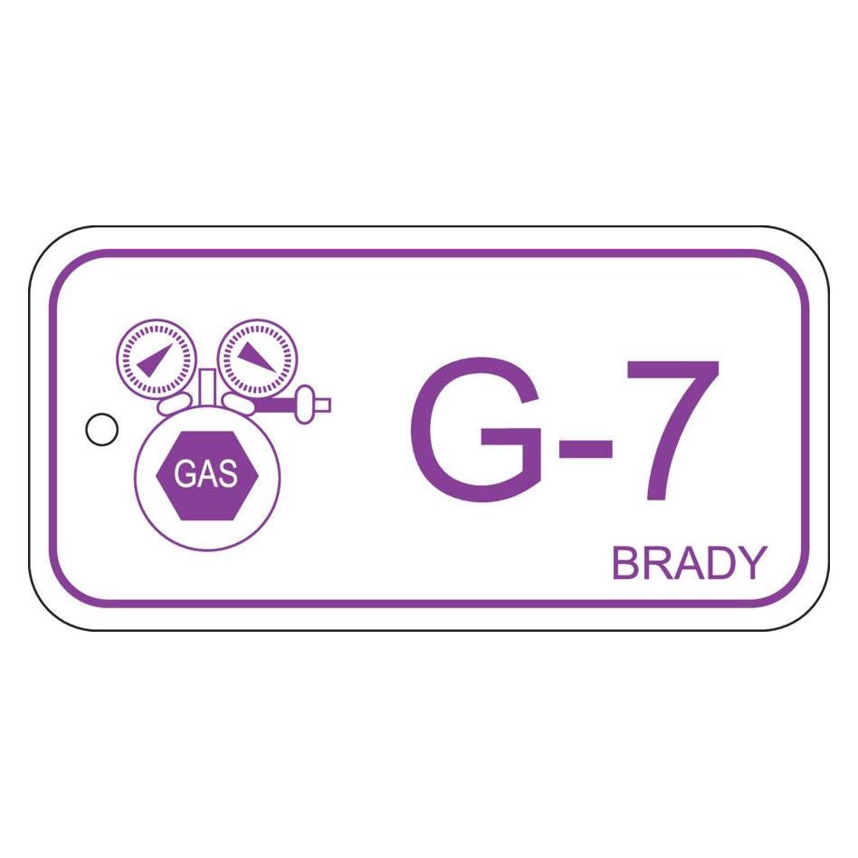 Brady B-7527, Polypropylen Schild, Energy Source Tag - Gas, 75 x 38mm, Violett auf Weiss, Beschrift (ENERGY TAG-G-7-75X38MM-PP/25)