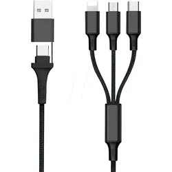 FONTASTIC 262302 - 6in1 Ladekabel, 1.2m, Nylon, schwarz
