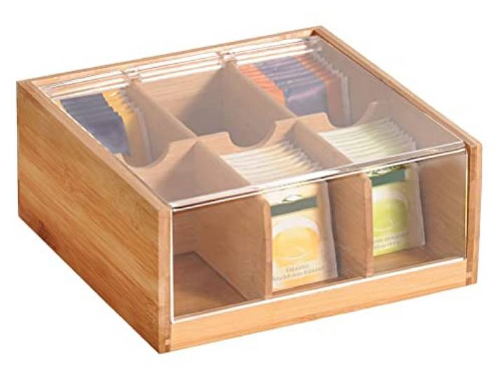 Kesper Tee-Box mit 6 Fächern Teebox Teebeutel Box Teebeutel Aufbewahrung Braun 22 x 21 x 9.5 cm