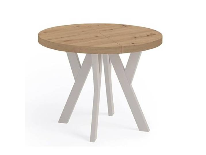 Dekori Möbel Pero runder ausziehbarer Esstisch Kaschmir (Eiche Artisan/Kaschmir, 90/140 cm)