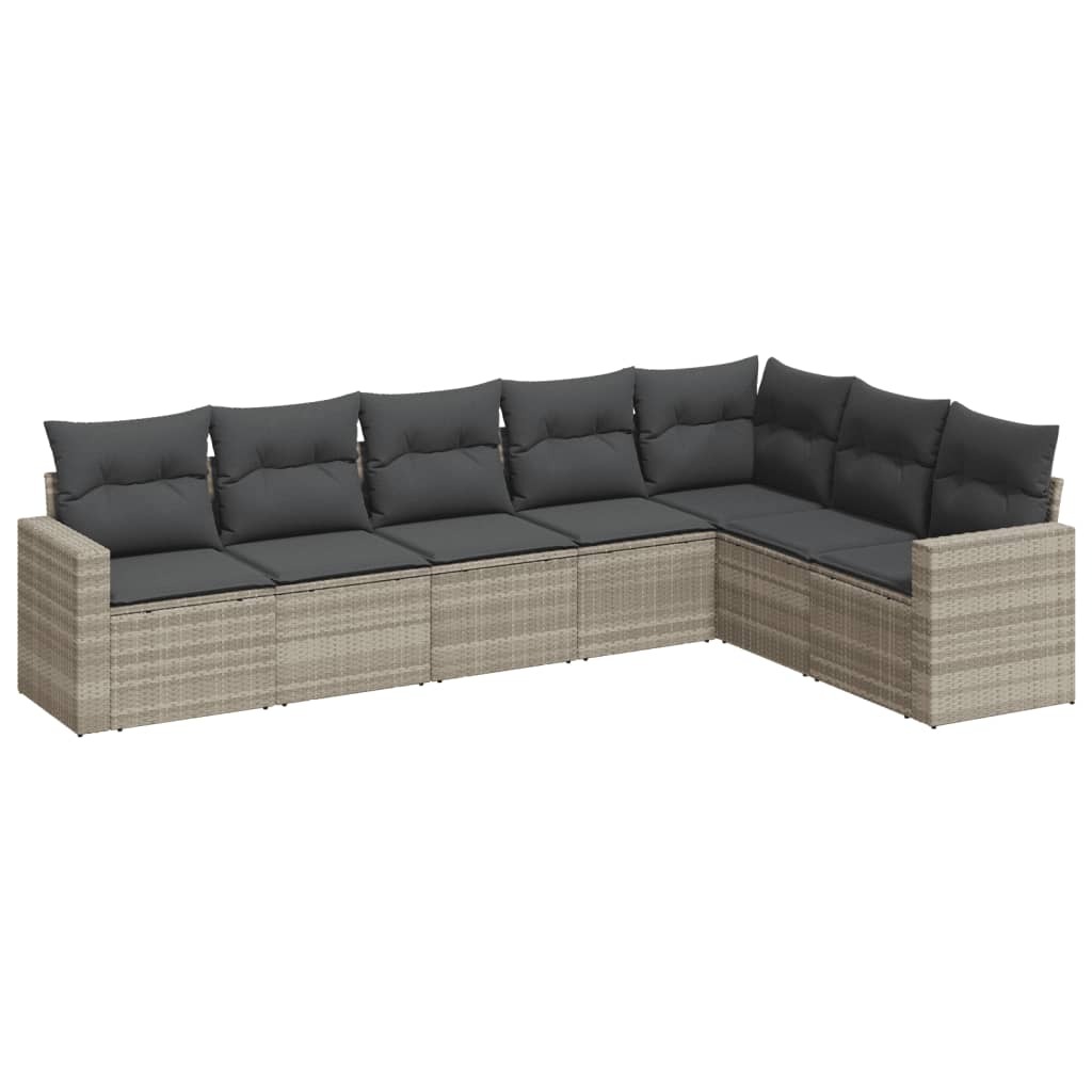 Modulares Garten-Sofa-Set, 7-tlg. Sitzgruppe für Außenbereich, Poly Rattan Hellgrau, UV-beständig, mit abnehmbaren & waschbaren Kissen