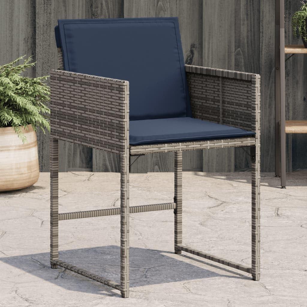 4 Gartenstühle mit Kissen aus grauem Polyrattan, klappbarer Rückenlehne, UV-beständig, für Terrasse und Balkon, Tragfähigkeit 110 kg