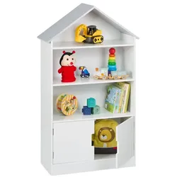 Relaxdays Kinderregal Hausform Weiß,Grau