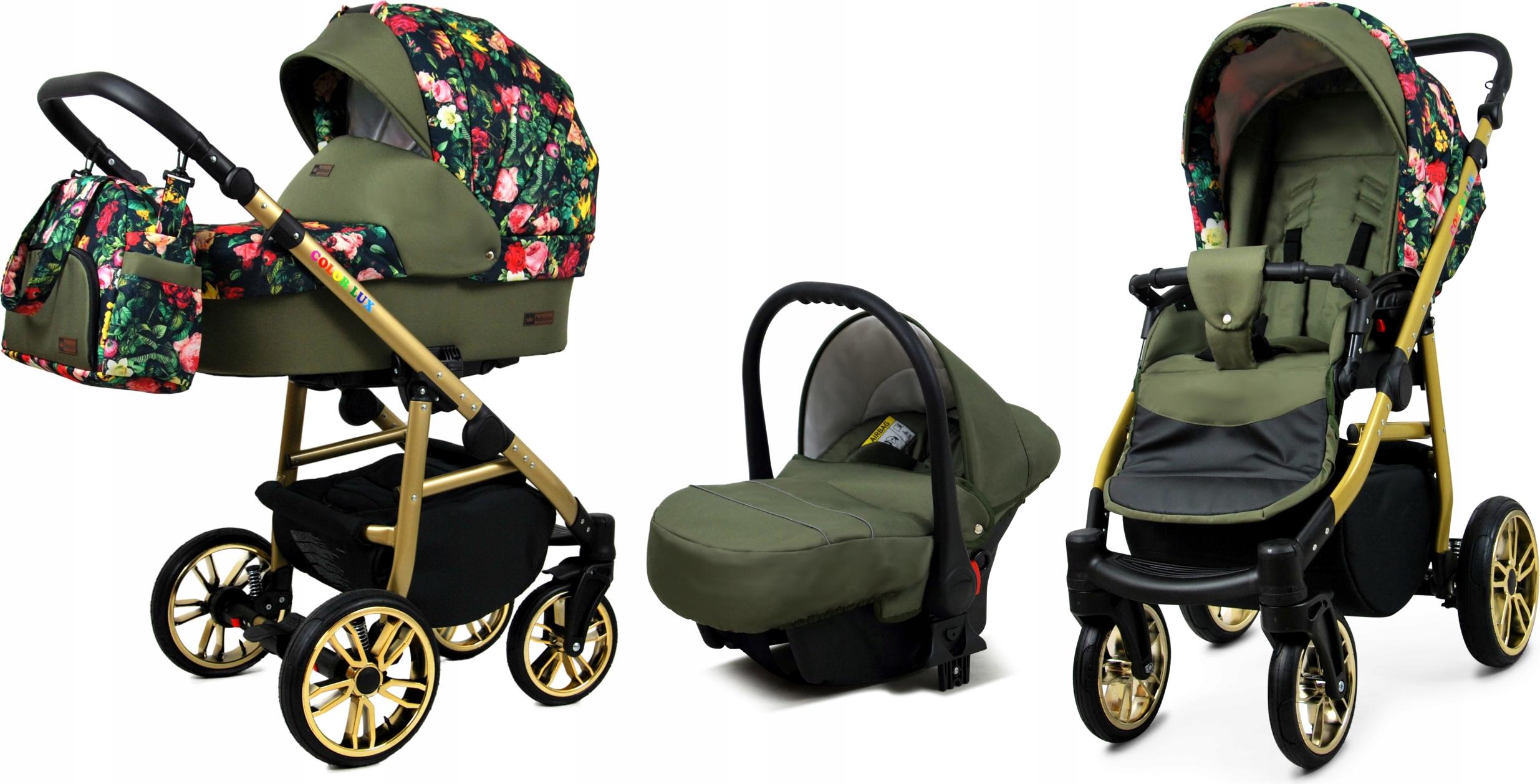 BabyLux Color Lux | 3in1 Kinderwagen Set | Roses With Tulips | Kombikinderwagen | Kinderwagense