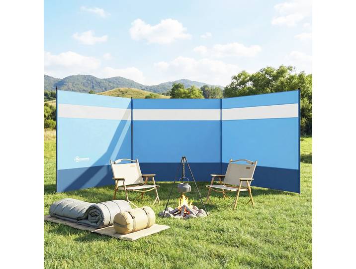Outsunny Paravent Camping 440x140cm Bleu Portable Pliable