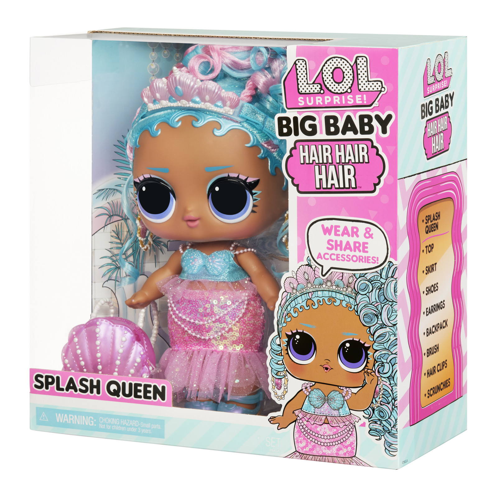 MGA L.O.L. Surprise! Big Baby Hair Hair Hair Pop - Splash Queen, Mini-pop, meerkleurig