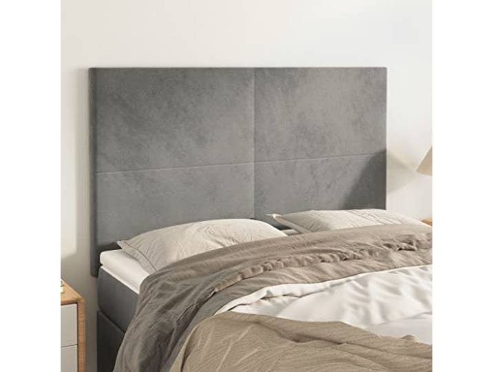 RJPLMFV Kopfteil, Hellgrau, 144 cm, Samt Höhenverstellbar, stabile Holzbeine, Rückenstütze, einfach zu montieren