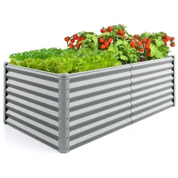 Helloshop26 - Pflanzkübel 180 x 95 x 60 cm großes Fassungsvermögen offener Boden einfache Montage graues Metall 20_0012339