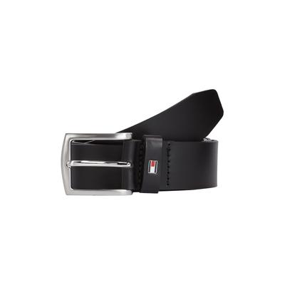 Ledergürtel TOMMY HILFIGER "DENTON 3,5 cm breit", Herren, Gr. 85, schwarz, Leder, gepflegt, unifarben, Basic, Gürtel Ledergürtel, Robuster Ledergürtel mit Flag-Label, silberne Schnalle, verstellbar