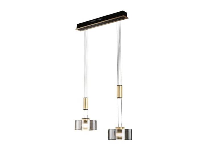 Fischer & Honsel Pendelleuchte, Lavin sandschwarz matt/blattgoldfarben/rauchfarben L: 64 cm, B: 20 cm Höhenverstellbar 100 bis 160 cm über Wanddimmer stufenlos dimmbar 61058 EEG: F