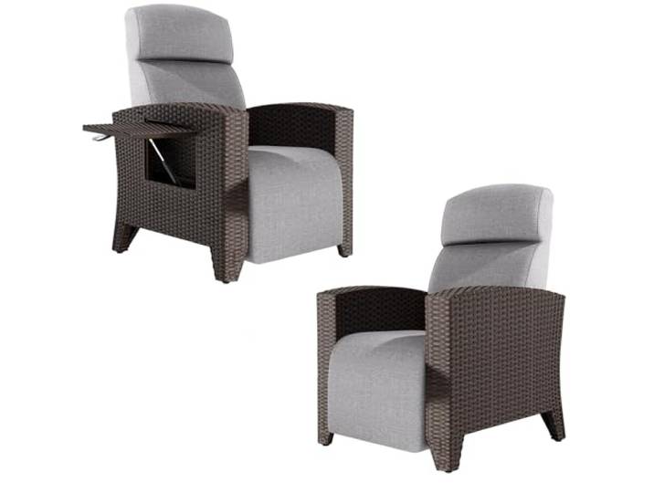 2er Set Relaxliege Liegesessel, Ergonomische Relaxliege Rattansessel, Verstellbare Rückenlehne, mit Dickem Kissen, Geeignet für Drinnen, Balkon, Garten, Innenhof(Schwarz Rattankanten + Gray Kissen)