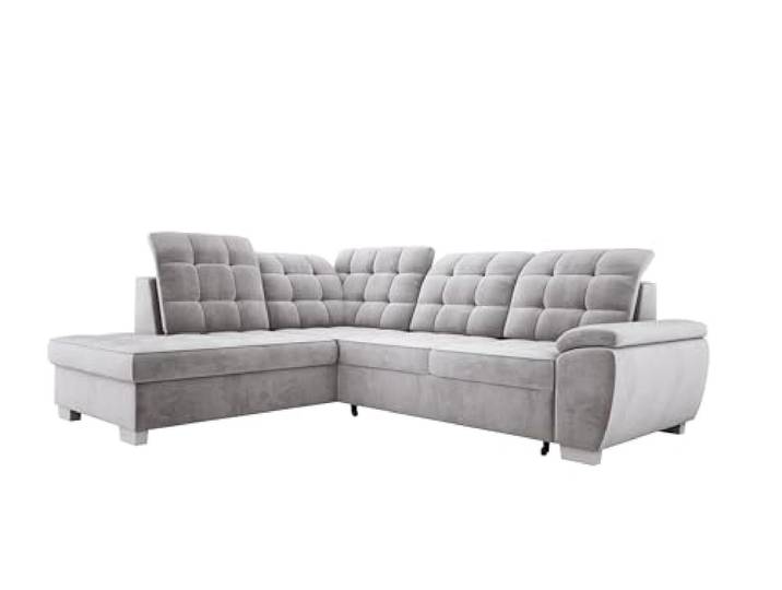 DomiMeble Modernes Ecksofa Lotta, Mit Komfortabler Liegefläche 186x125cm, Relaxfunktion Und Pflegeleichtem Veloursstoff Für Unerwartete Gäste, 258x212cm, Anordnung der Möbel Linksseitig, Farbe: GRAU
