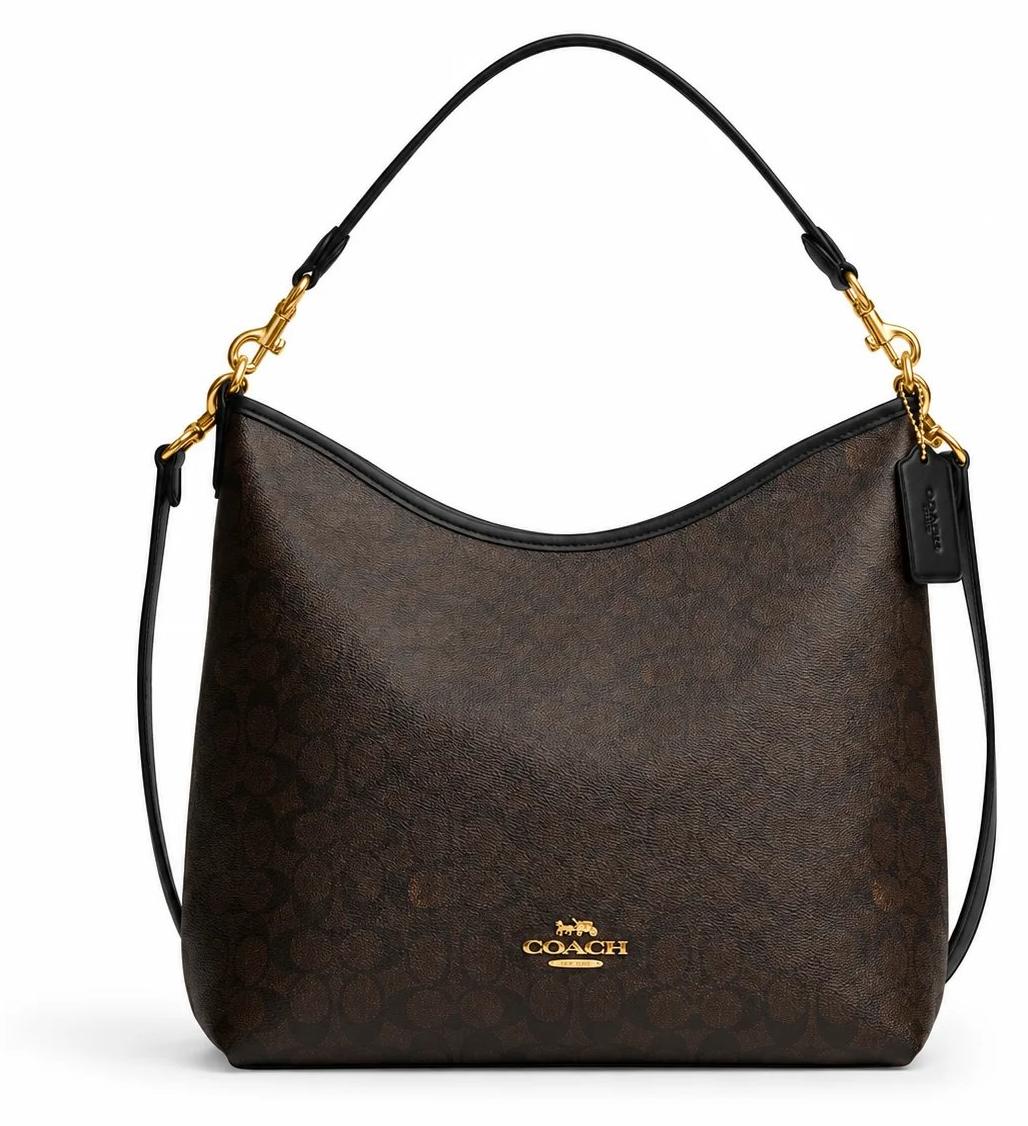 Damenhandtasche Coach Laurel Shoulder In Signature Canvas, Dunkelbraun