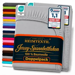 EXKLUSIV HEIMTEXTIL Doppelpack Jersey Spannbettlaken Premium Grau 140 - 160 x 200 cm