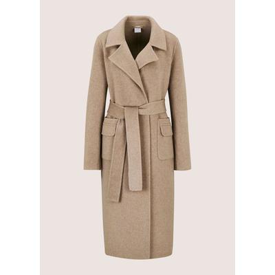 Langmantel MADELEINE "Mantel Langer Wollmantel mit Kaschmir", Damen, Gr. 38, beige (cappuccino, melange), Modern, regular fit, V-Ausschnitt, Mäntel