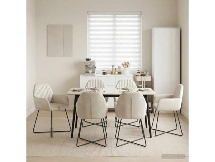 YUTAASU Esszimmerstühle 6 STK. Samt Creme 55 x 50 x 84 cm Atmungsaktiver Sitz, Metallrahmen, ergonomische Armlehnen, pflegeleicht