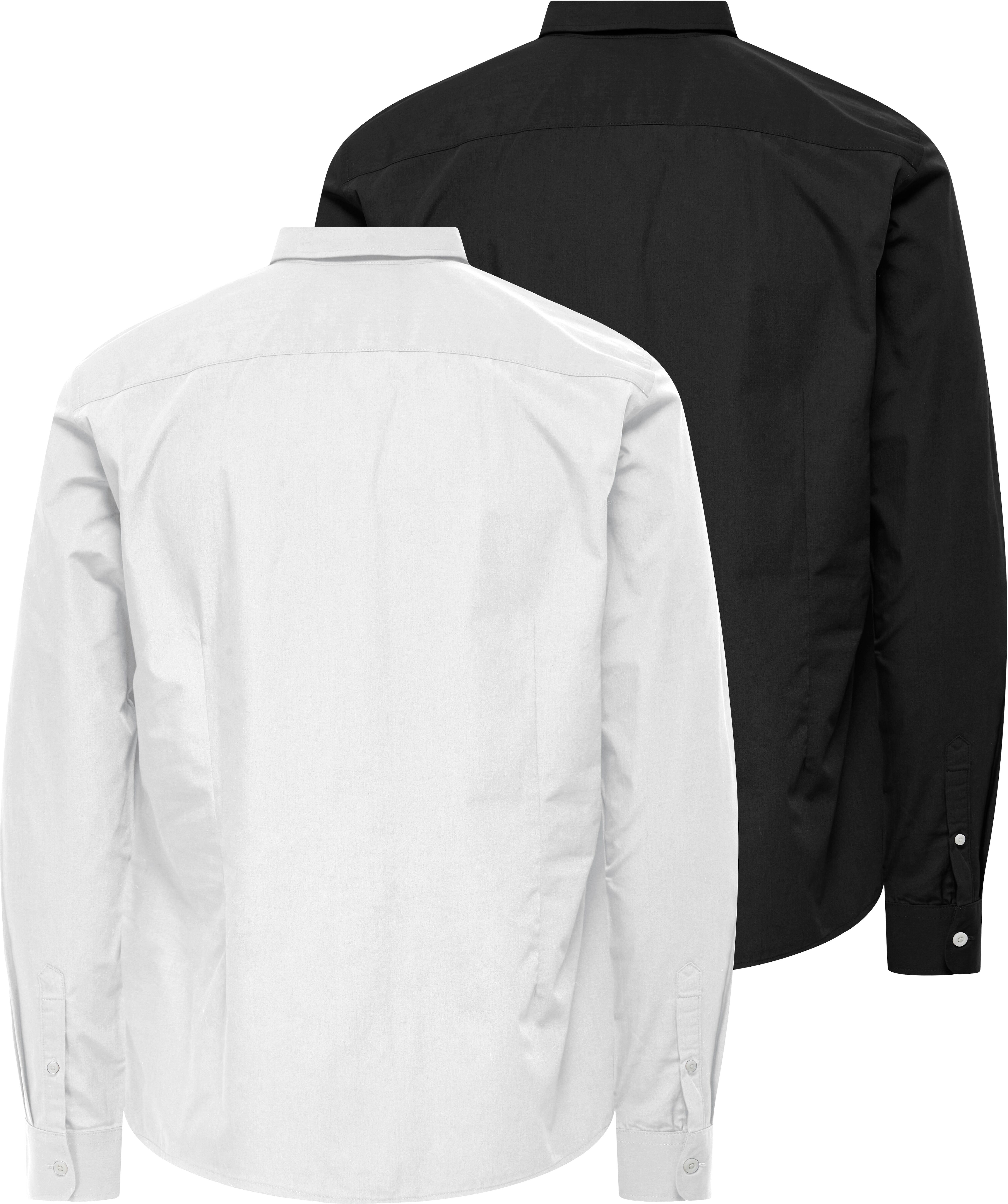 Langarmhemd ONLY & SONS "ONSFLORIAN LIFE LS POPLIN SHIRT 2- PACK", Herren, Gr. L, N-Gr, weiss (schwarz pack:1weiß 1schwarz), Web, Obermaterial: 65% Polyester, 35% Baumwolle, unifarben, slim fit, Hemden Langarmhemd schwarz pack:1weiß 1schwarz L, N-Gr