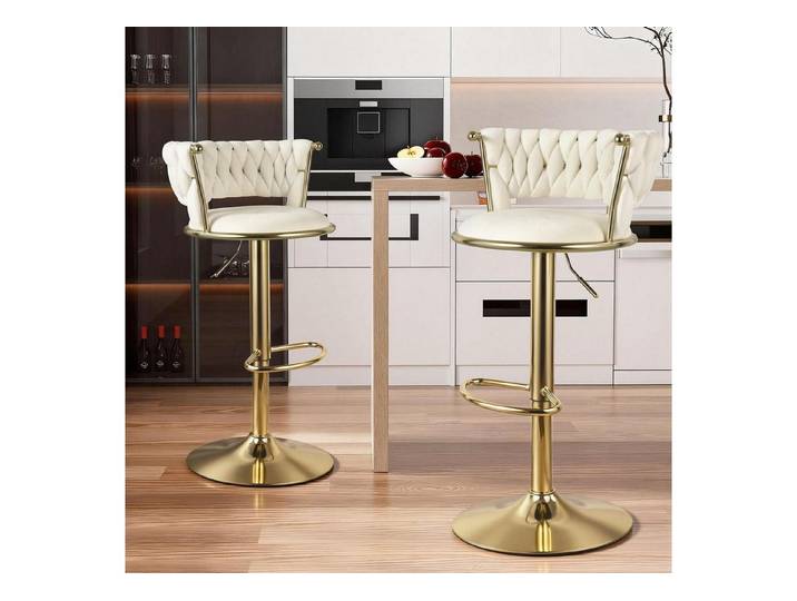 LuxusKollektion Barhocker Barhocker 2er Set höhenverstellbar Metallrahmen Beige 2er Set