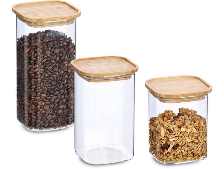 Vorratsglas ZELLER PRESENT, transparent, Glas, Massivholz, Silikon, Lebensmittelaufbewahrungsbehälter, Vorratsglas, mit Bambusdeckel