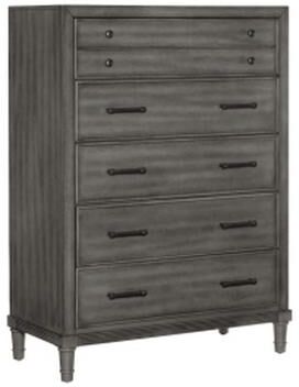 Benjara Ceila 53 Inch Tall 5 Drawer Dresser Chest, Round Tapered Legs, Gray Finish