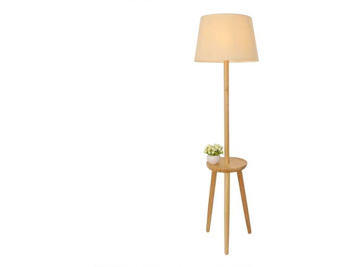 QUVIO Staande vloerlamp - Lamp staand - Staande lamp - Vloerlamp - Staande lamp woonkamer - Lamp staand hout - Met plankje - Hout