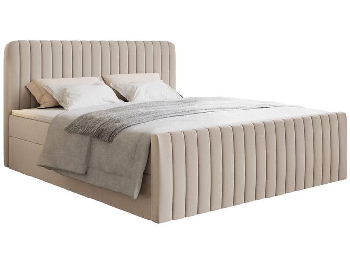 Selsey Saliano - Lit Boxspring 200x200 avec sommier à lattes\, topper et housse chenille\, Beige