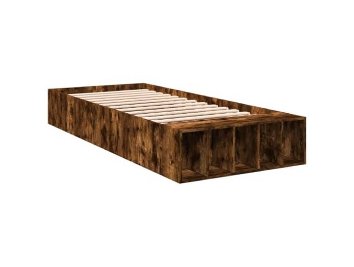 KTHLBRH Bettgestell mit Stauraum, Eiche Rauchgrau, 80 x 200 cm Technisches Holz, feste Latten, Kapazität 140 kg, integrierte Ablagefächer
