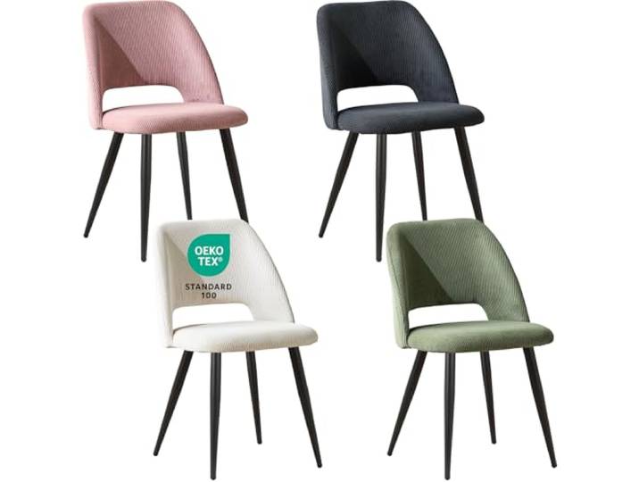 JIJIAN Esszimmerstühle 4er Set, Streifencord mit Ausschnittrückenlehne Stühle Esszimmer, Küchenstühle, Wohnzimmer Essstühle, Gepolsterte Stühle für Esszimmer, Küche, Schlafzimmer, Farbmischung