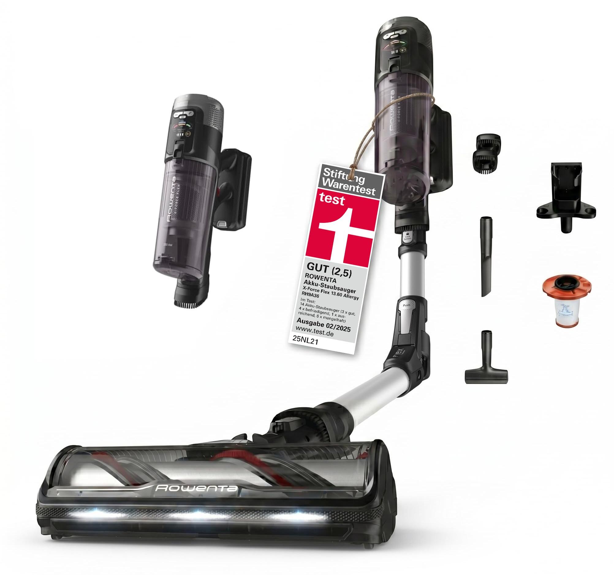 Rowenta X-Force Flex 13.60 Allergy Akkustaubsauger RH9A36, 2-in-1-Stabstaubsauger, Beutellos, Violett, Trocken, Zyklonal, LCD