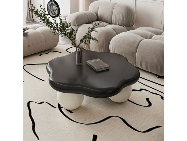 Table Basse Moderne 79x31 cm - Table d'appoint - pour Petits Espaces - Plateau Noir et Pieds Blancs
