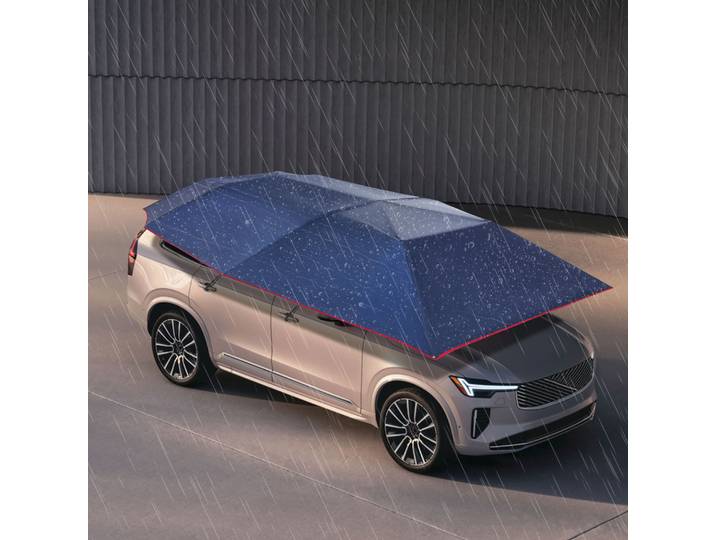 Tente de voiture semi-automatique, pare-soleil de voiture 4.2x2.2m avec cordes coupe-vent, auvent de protection UV étanche pour abri de véhicule