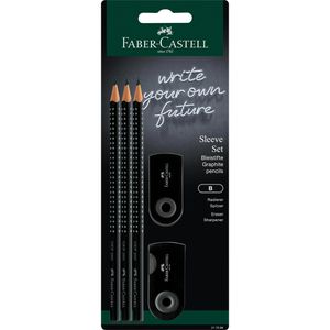 Faber-Castell Schreibset Grip 2001 Sleeve Set, 5-teilig, Bleistift Härte B, Radiergummi und Spitzer