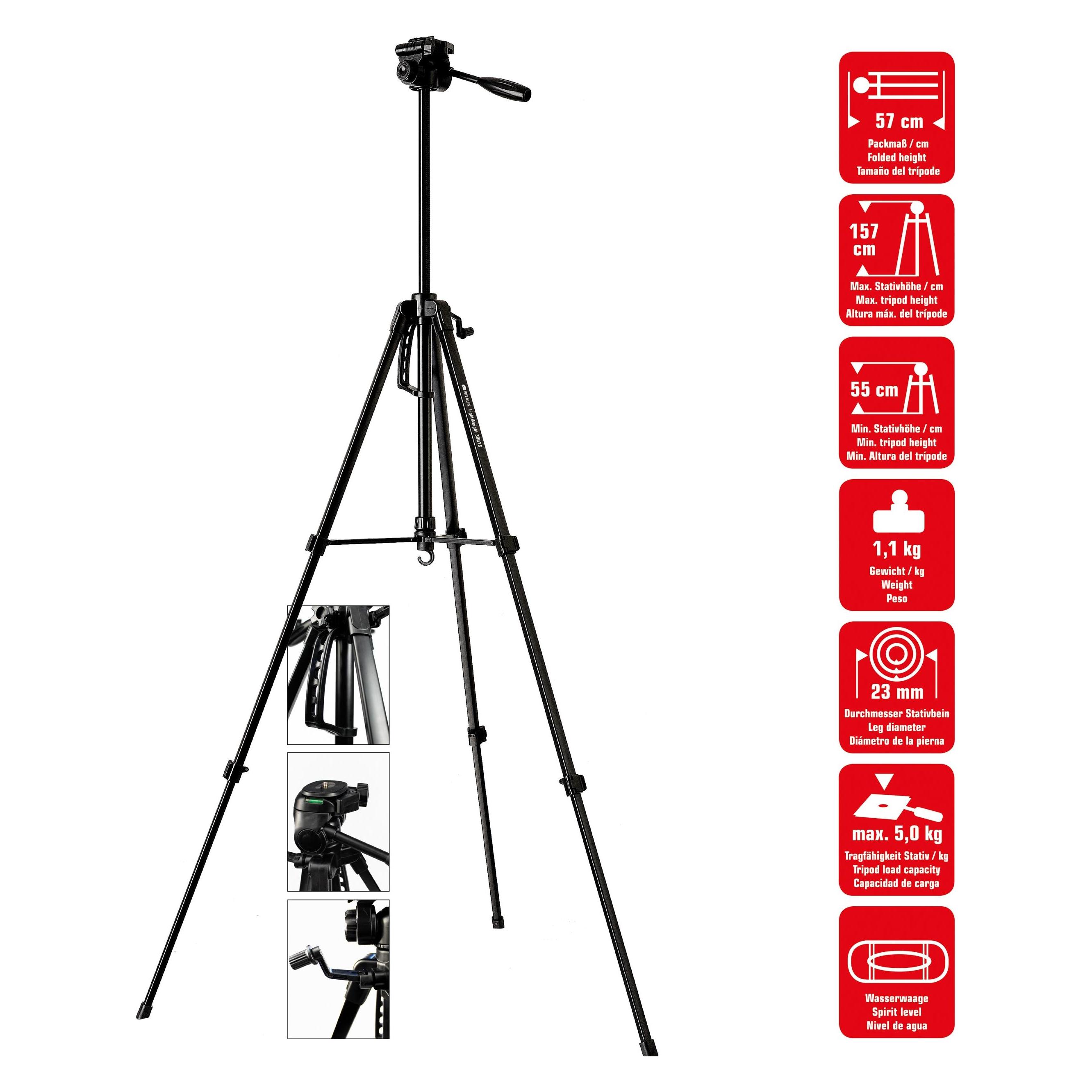 Braun Battery tripod LW 3001S (57-157 cm, 1100 g, 3-way head, max. 5kg, black) (20423)